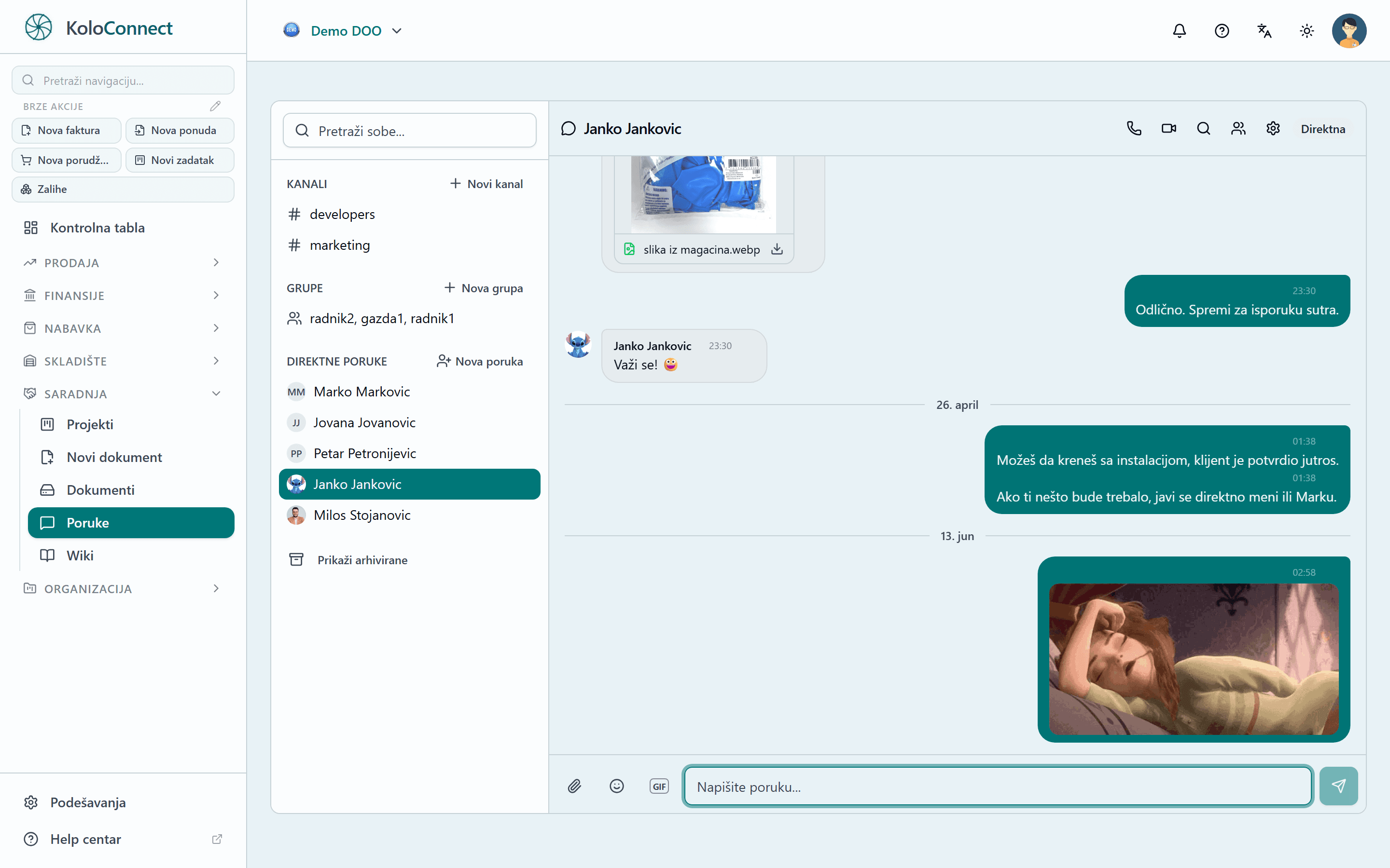 Timski chat sa kanalima i porukama u KoloConnect-u