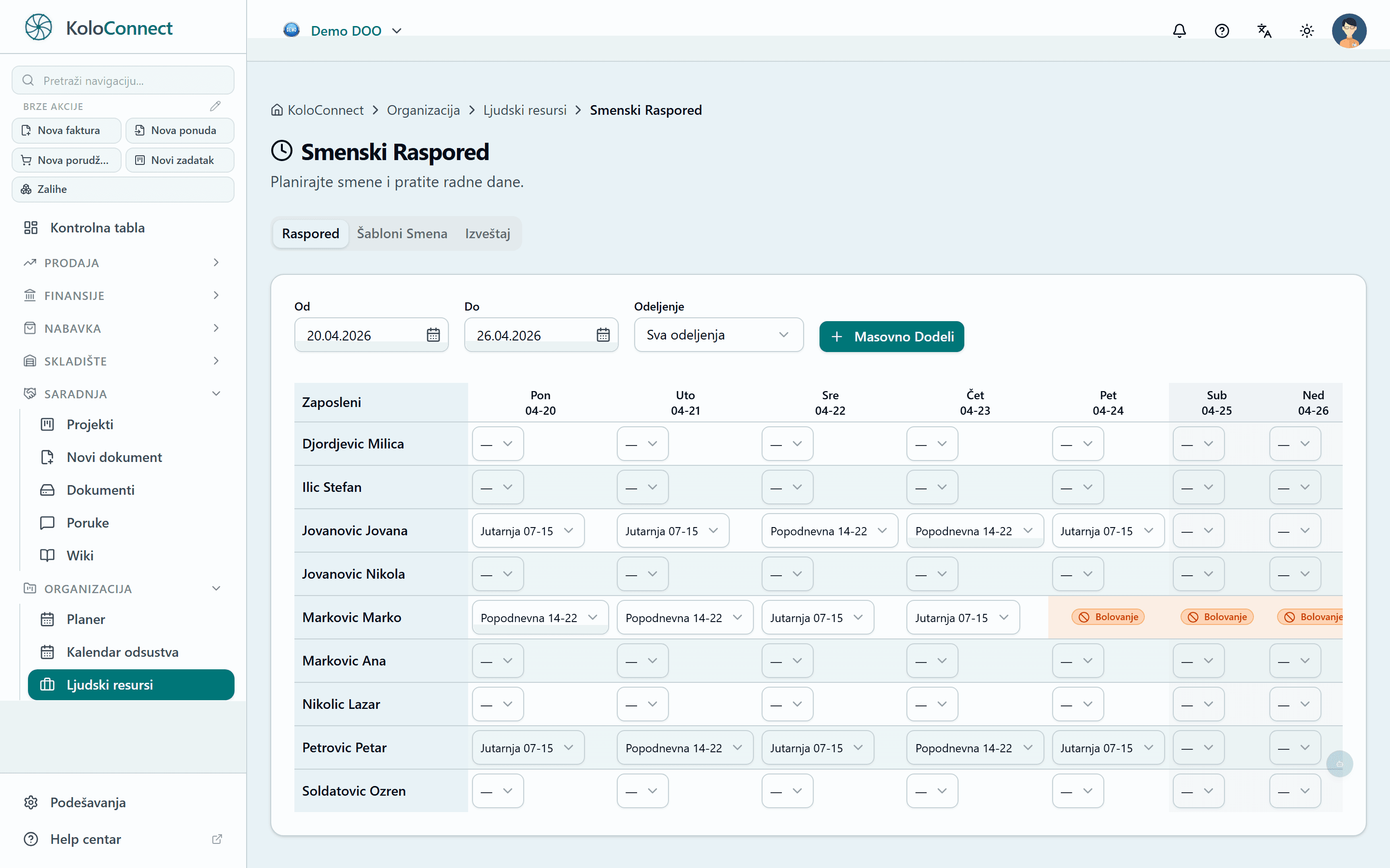 HR modul sa dosijeom zaposlenih u KoloConnect-u