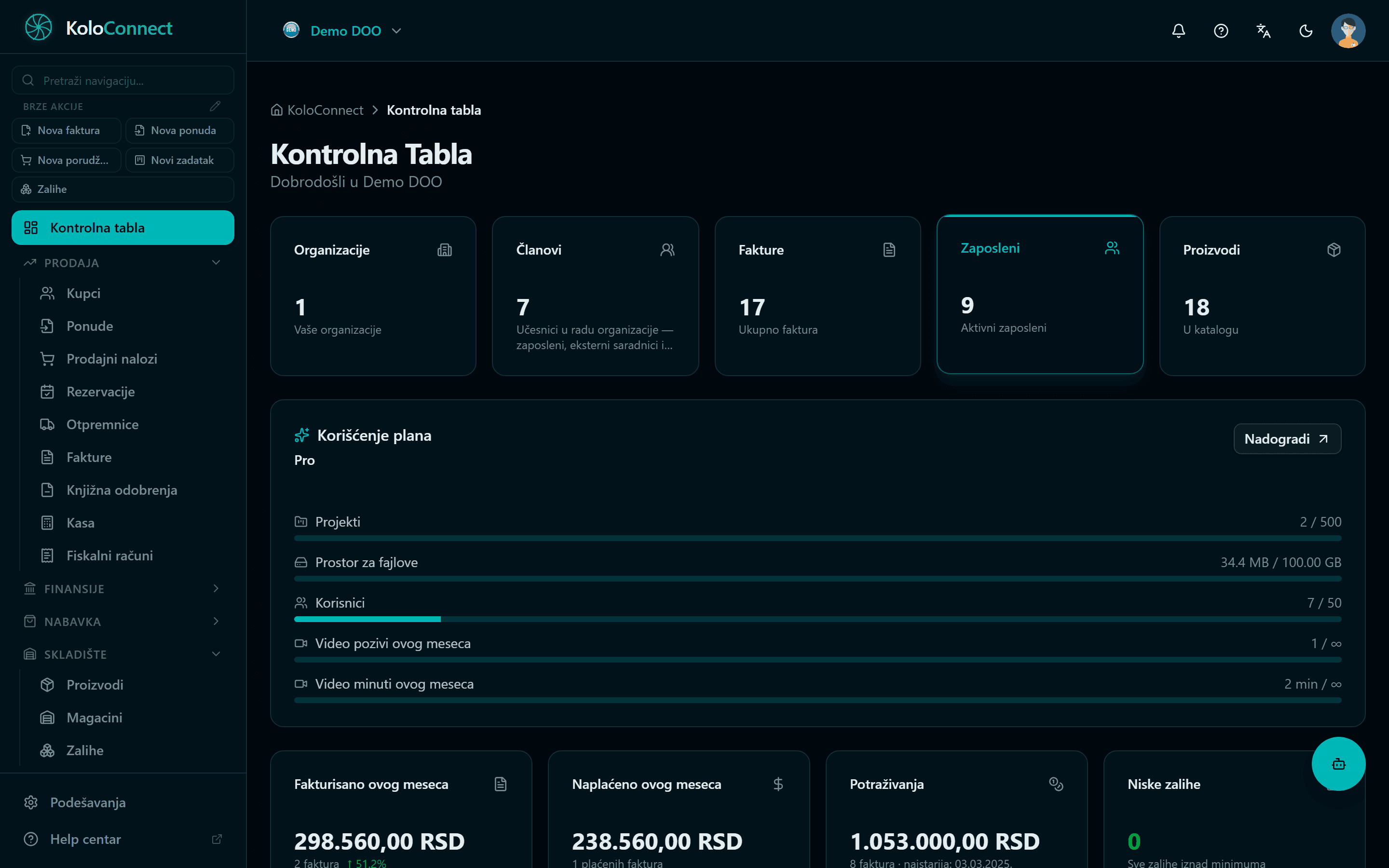 Pregled poslovanja klijenta koji knjigovođa otvara iz svog naloga