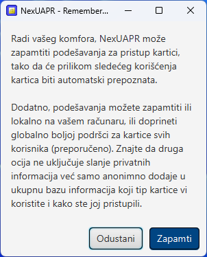 Zapamtite podešavanja