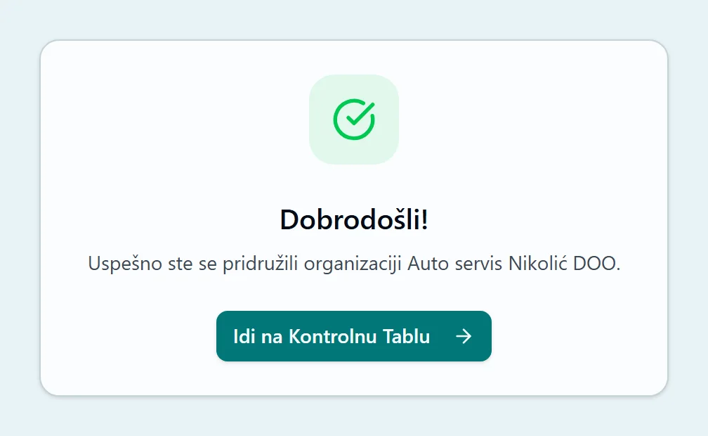 Potvrda uspešnog prihvatanja pozivnice